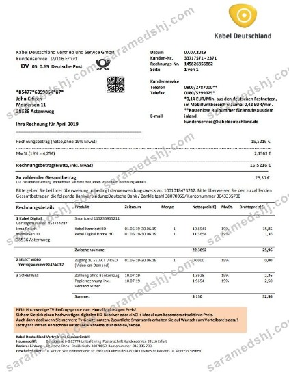 Germany TV Cabel utility bill